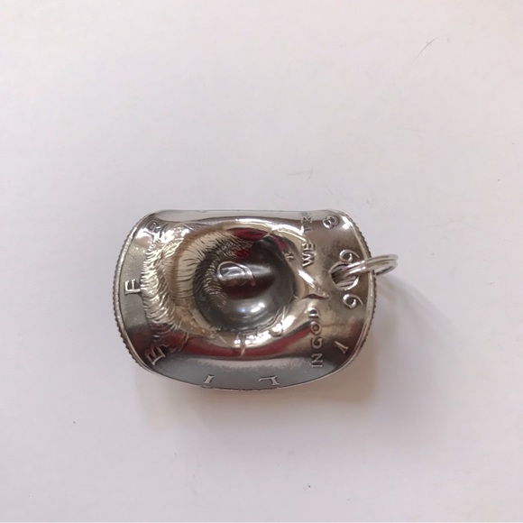 Handcrafted Rodeo Cowboy Cowgirl Hat Kennedy Half Dollar Coin Pendant 1998 - Picture 2 of 6
